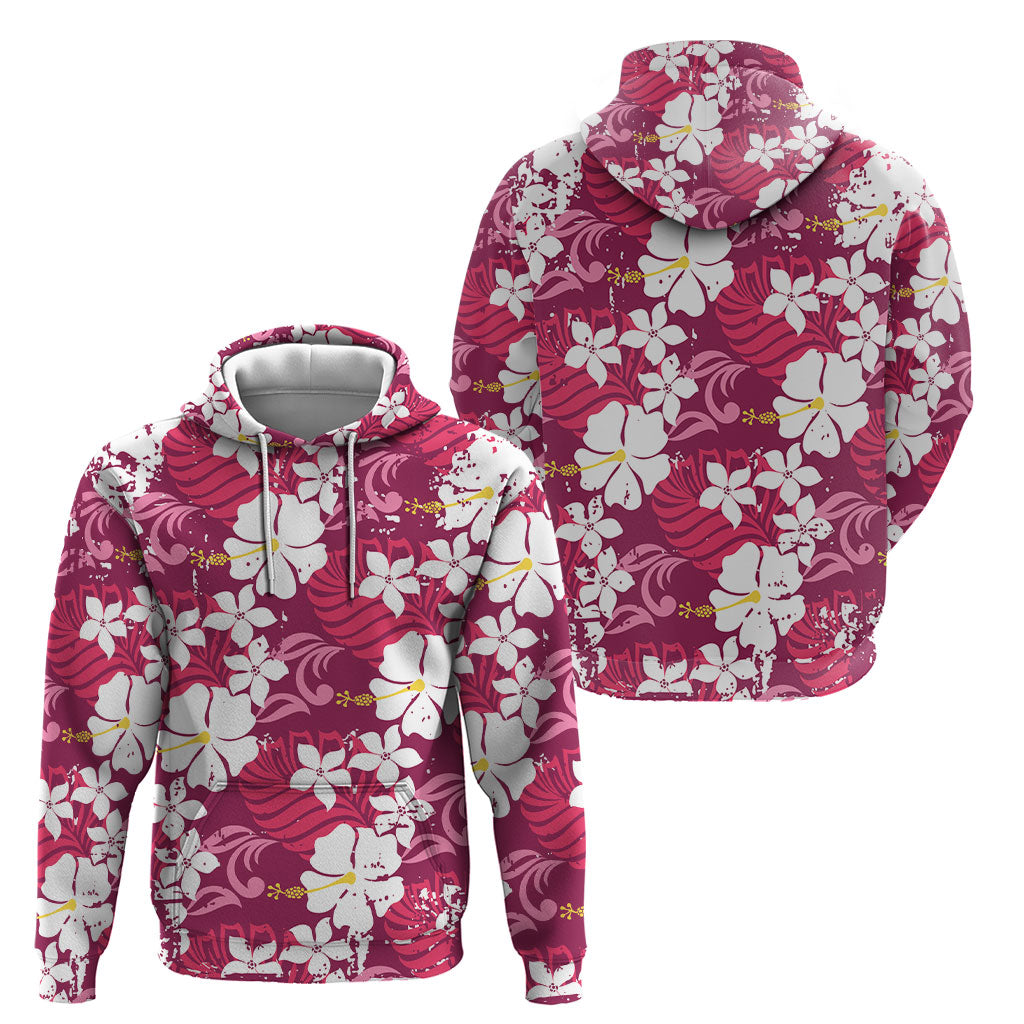 Pink Hawaiian Hibiscus Monstera Hoodie Grunge Stylized LT01 - Polynesian Pride