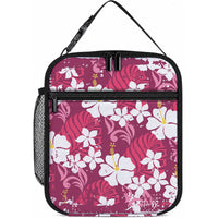 Pink Hawaiian Hibiscus Monstera Lunch Bag Grunge Stylized LT01 10.2 × 8.3 × 4.3 inch Pink - Polynesian Pride