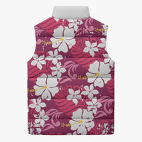 Pink Hawaiian Hibiscus Monstera Sleeveless Puffer Jacket Grunge Stylized LT01 - Polynesian Pride