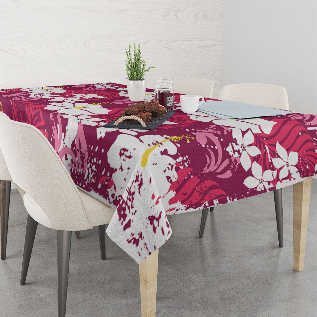Pink Hawaiian Hibiscus Monstera Tablecloth Grunge Stylized LT01 - Polynesian Pride