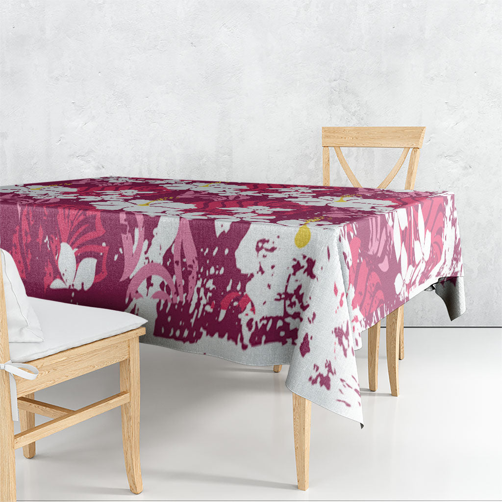 Pink Hawaiian Hibiscus Monstera Tablecloth Grunge Stylized LT01 - Polynesian Pride