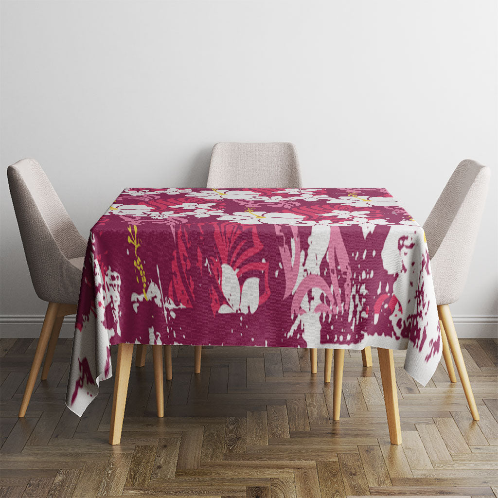 Pink Hawaiian Hibiscus Monstera Tablecloth Grunge Stylized LT01 - Polynesian Pride