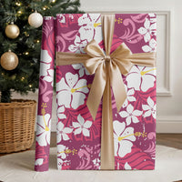 Pink Hawaiian Hibiscus Monstera Wrapping Paper Grunge Stylized LT01 - Polynesian Pride
