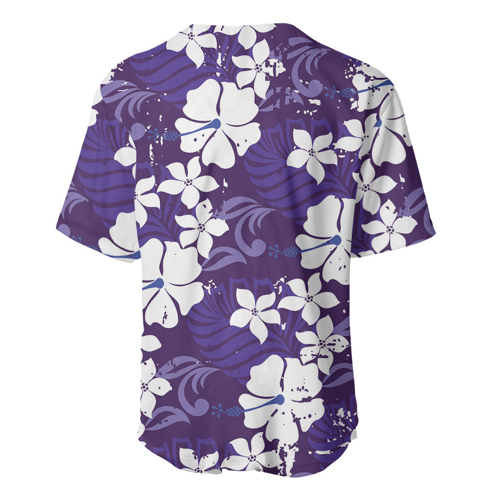 Purple Hawaiian Hibiscus Monstera Baseball Jersey Grunge Stylized LT01 - Polynesian Pride