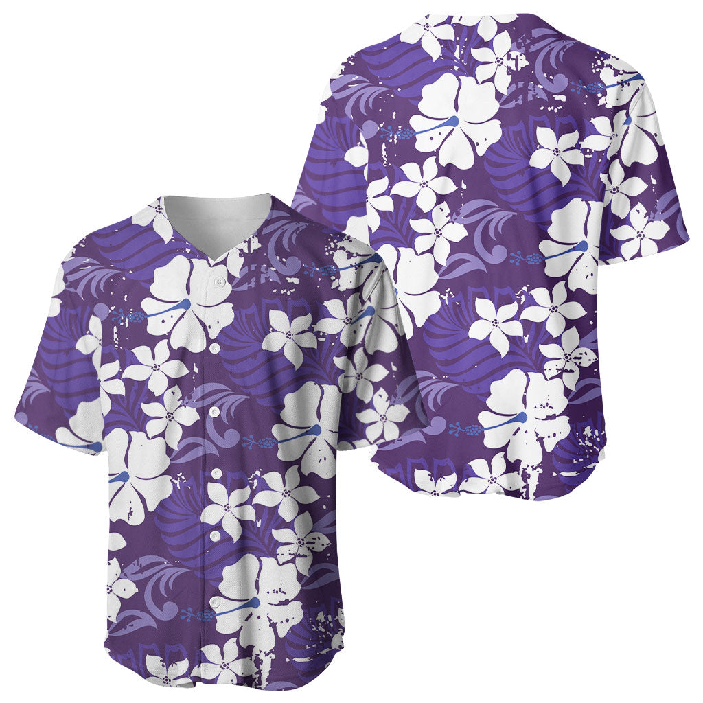 Purple Hawaiian Hibiscus Monstera Baseball Jersey Grunge Stylized LT01 - Polynesian Pride
