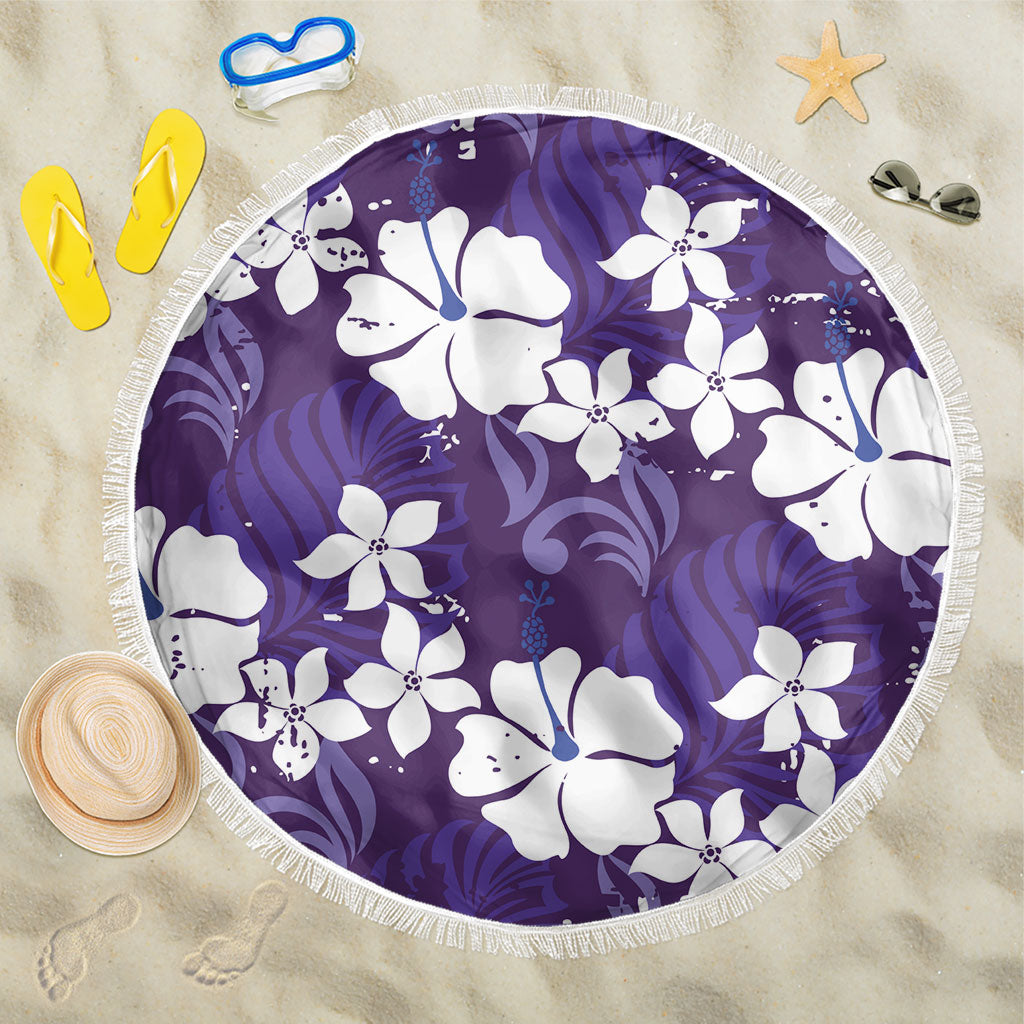 Purple Hawaiian Hibiscus Monstera Beach Blanket Grunge Stylized LT01 One Size 150cm Purple - Polynesian Pride
