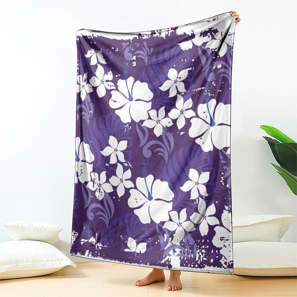 Purple Hawaiian Hibiscus Monstera Blanket Grunge Stylized LT01 - Polynesian Pride