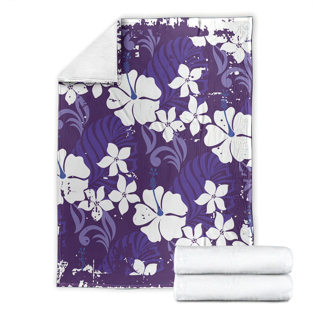 Purple Hawaiian Hibiscus Monstera Blanket Grunge Stylized LT01 - Polynesian Pride