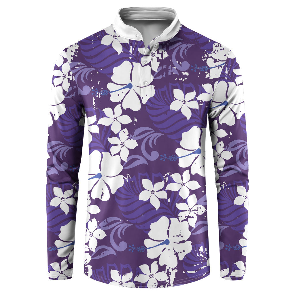Purple Hawaiian Hibiscus Monstera Button Sweatshirt Grunge Stylized LT01 Purple - Polynesian Pride