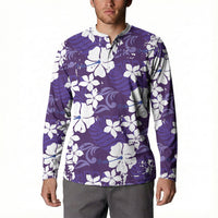 Purple Hawaiian Hibiscus Monstera Button Sweatshirt Grunge Stylized LT01 - Polynesian Pride