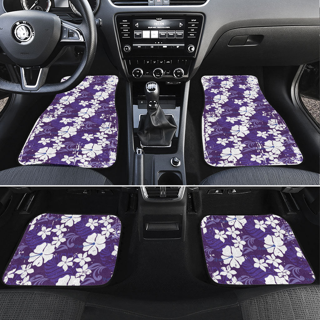 Purple Hawaiian Hibiscus Monstera Car Mats Grunge Stylized LT01 Set 4pcs Purple - Polynesian Pride