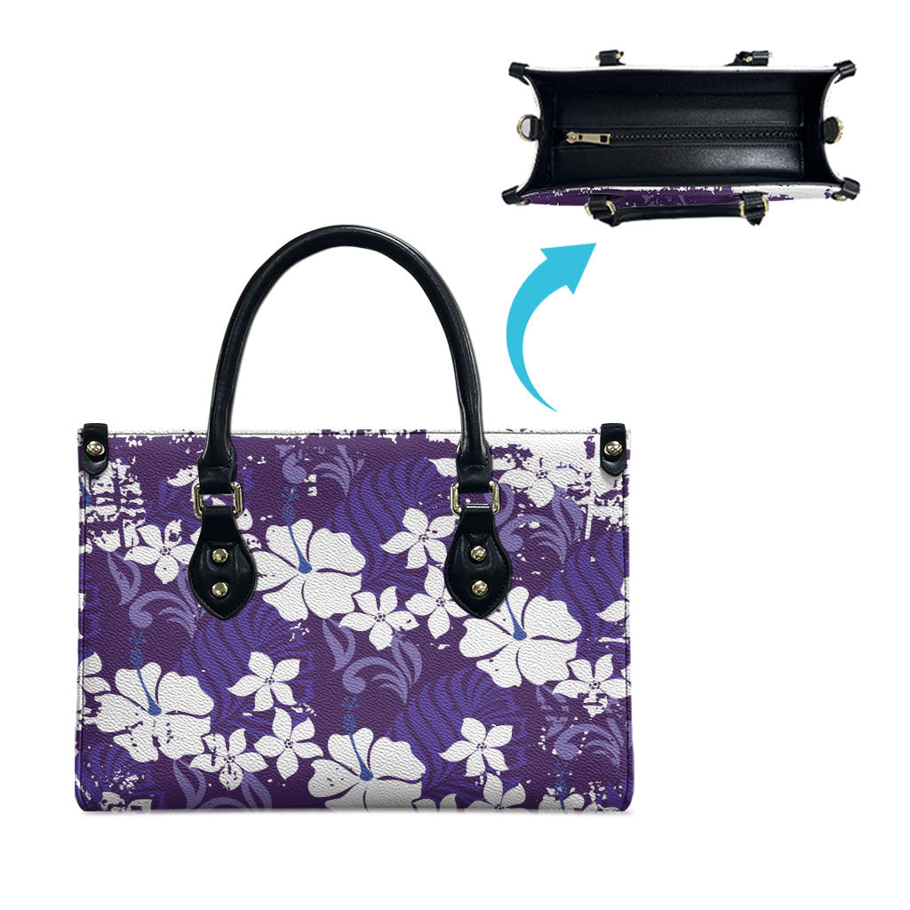Purple Hawaiian Hibiscus Monstera Leather Bag Grunge Stylized LT01 - Polynesian Pride