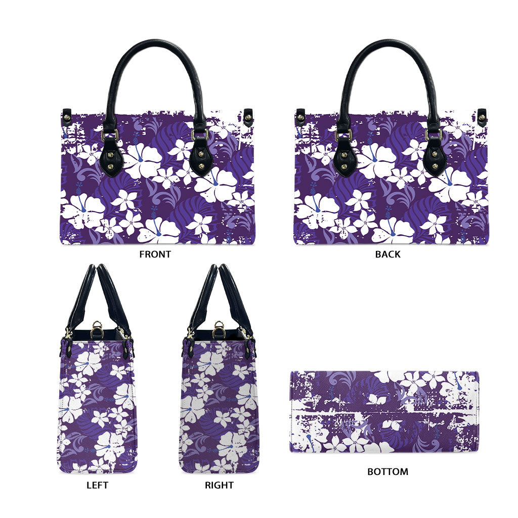 Purple Hawaiian Hibiscus Monstera Leather Bag Grunge Stylized LT01 - Polynesian Pride