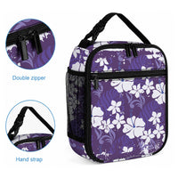 Purple Hawaiian Hibiscus Monstera Lunch Bag Grunge Stylized LT01 - Polynesian Pride