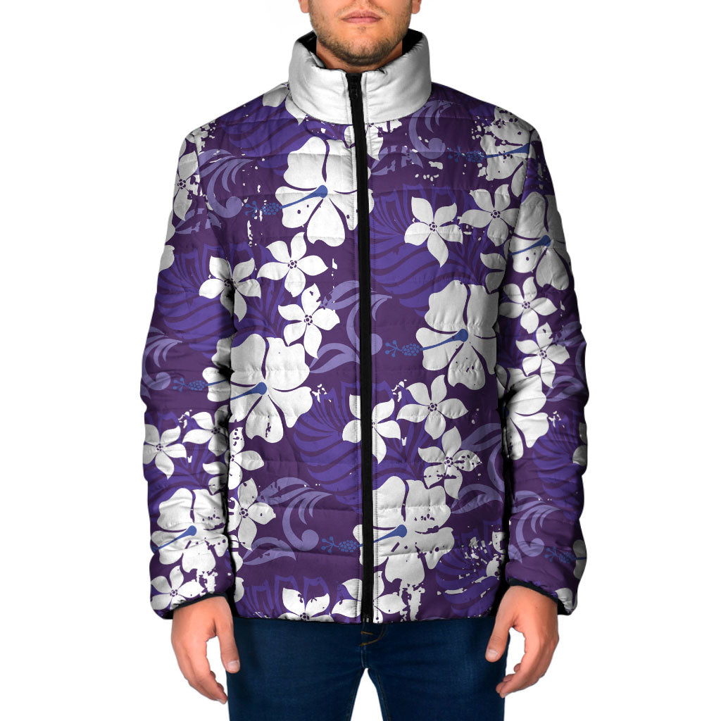 Purple Hawaiian Hibiscus Monstera Padded Jacket Grunge Stylized LT01 Men Purple - Polynesian Pride
