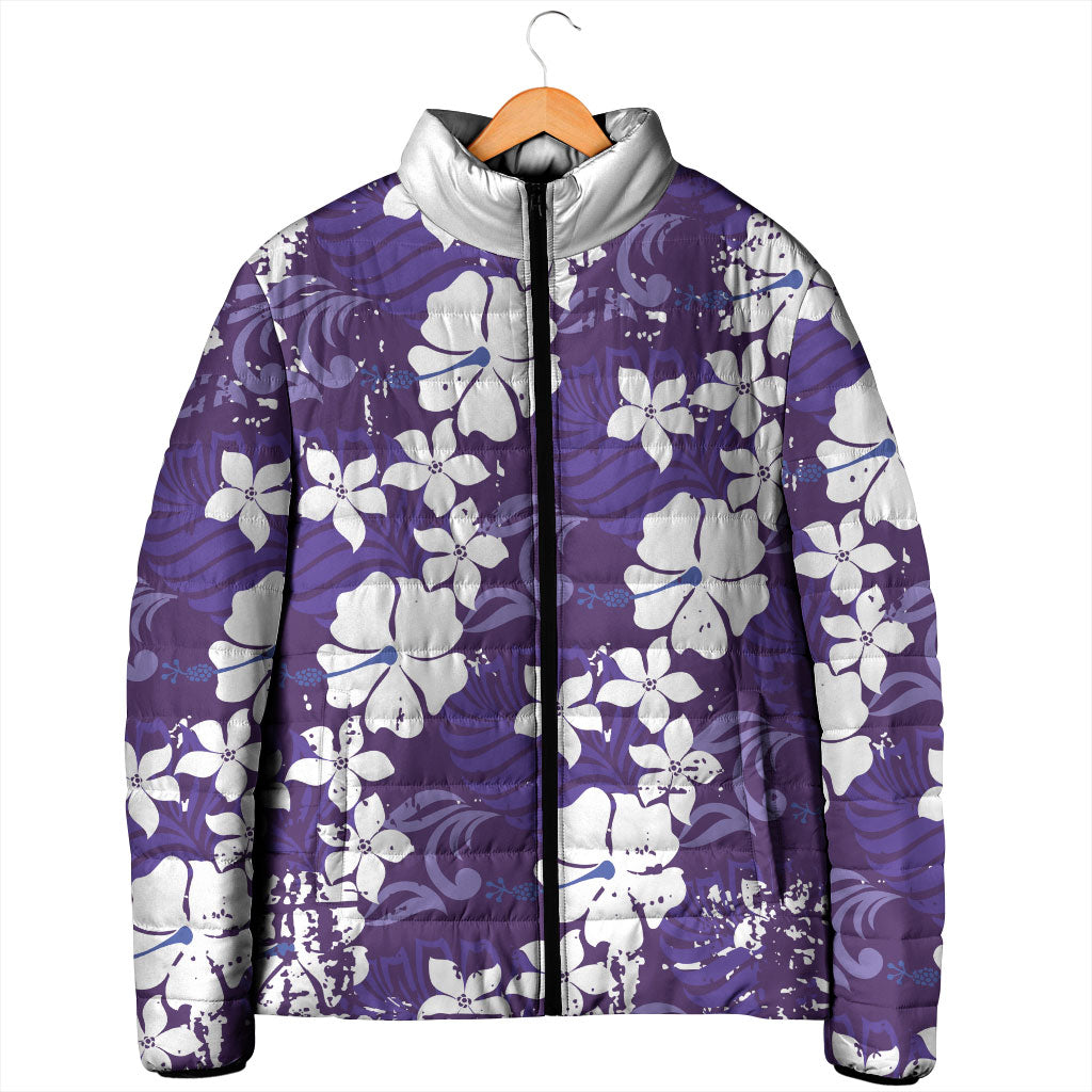 Purple Hawaiian Hibiscus Monstera Padded Jacket Grunge Stylized LT01 - Polynesian Pride