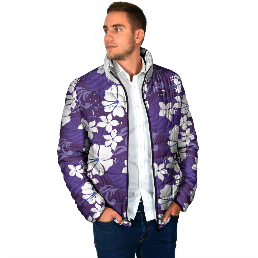 Purple Hawaiian Hibiscus Monstera Padded Jacket Grunge Stylized LT01 - Polynesian Pride