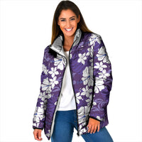 Purple Hawaiian Hibiscus Monstera Padded Jacket Grunge Stylized LT01 Women Purple - Polynesian Pride