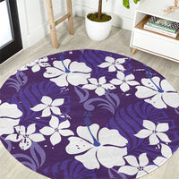 Purple Hawaiian Hibiscus Monstera Round Carpet Grunge Stylized LT01 Purple - Polynesian Pride