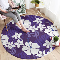 Purple Hawaiian Hibiscus Monstera Round Carpet Grunge Stylized LT01 - Polynesian Pride