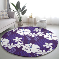 Purple Hawaiian Hibiscus Monstera Round Carpet Grunge Stylized LT01 - Polynesian Pride