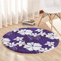 Purple Hawaiian Hibiscus Monstera Round Carpet Grunge Stylized LT01 - Polynesian Pride