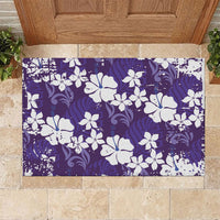 Purple Hawaiian Hibiscus Monstera Rubber Doormat Grunge Stylized LT01 Purple - Polynesian Pride