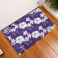 Purple Hawaiian Hibiscus Monstera Rubber Doormat Grunge Stylized LT01 - Polynesian Pride