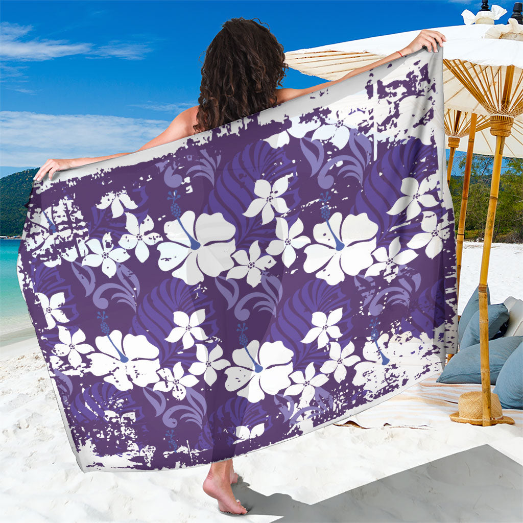 Purple Hawaiian Hibiscus Monstera Sarong Grunge Stylized