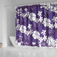 Purple Hawaiian Hibiscus Monstera Shower Curtain Grunge Stylized LT01 - Polynesian Pride