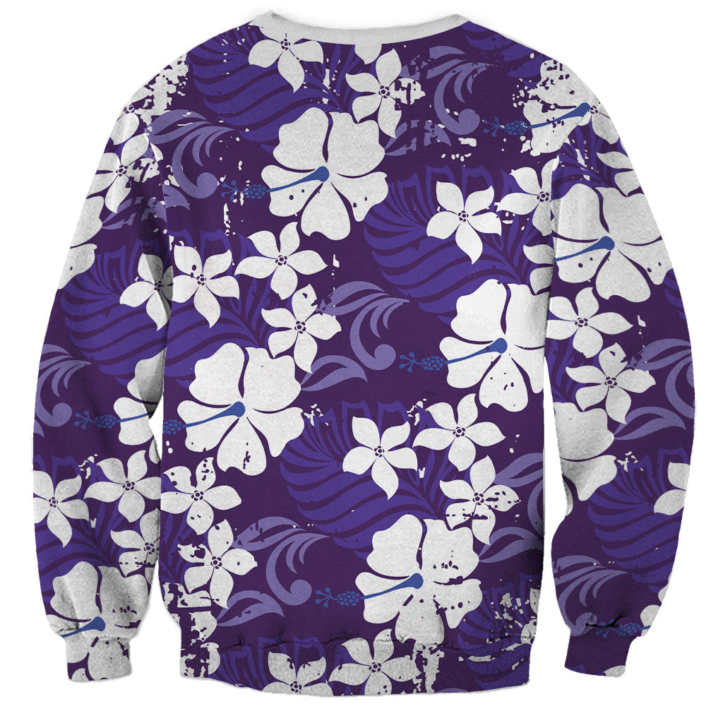 Purple Hawaiian Hibiscus Monstera Sweatshirt Grunge Stylized LT01 - Polynesian Pride