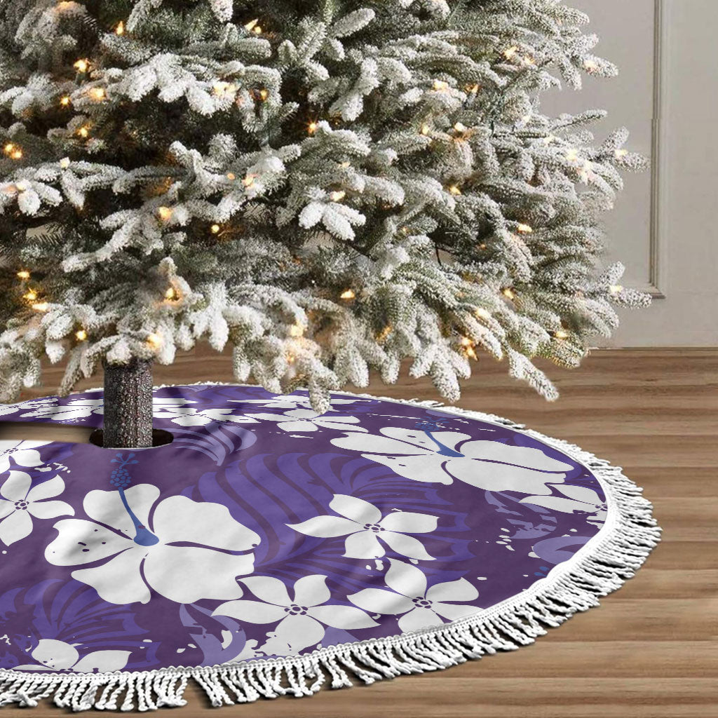 Purple Hawaiian Hibiscus Monstera Tree Skirt Grunge Stylized LT01 - Polynesian Pride