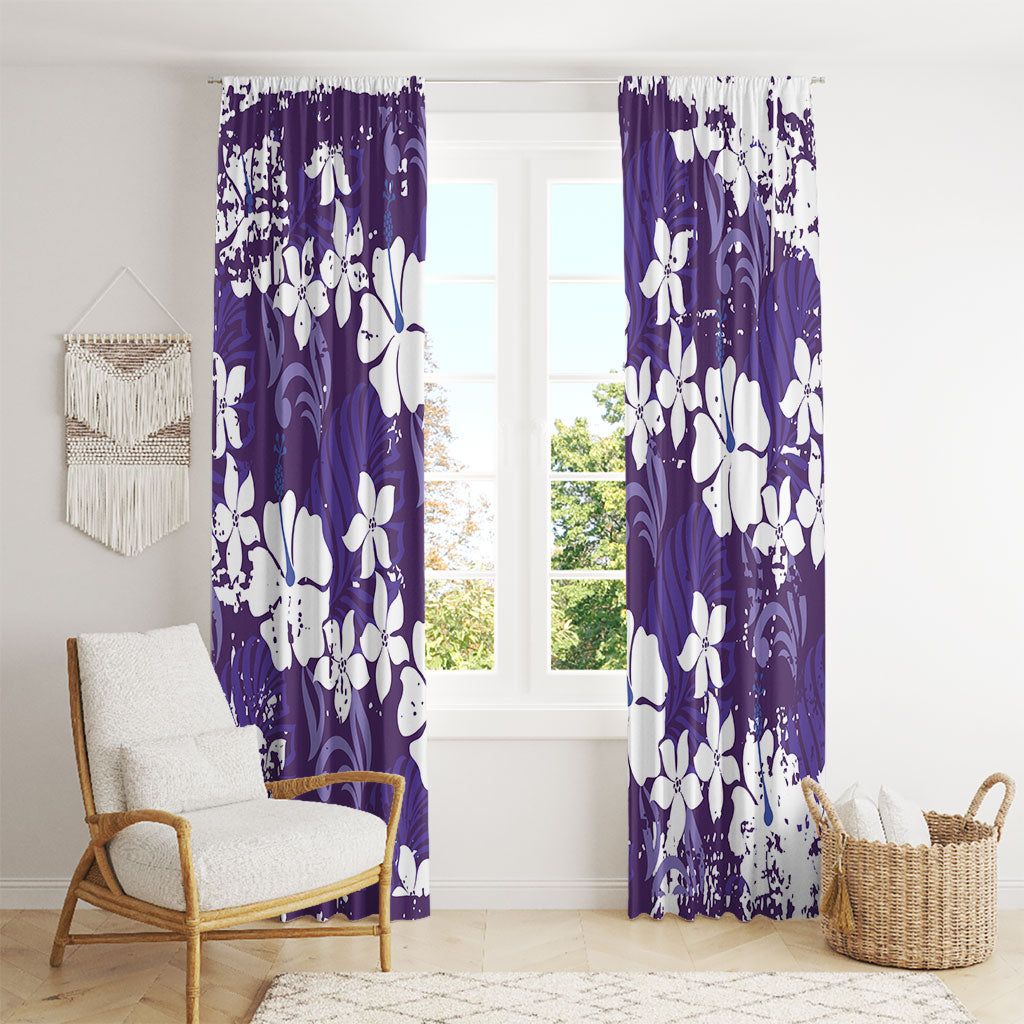 Purple Hawaiian Hibiscus Monstera Window Curtain Grunge Stylized LT01 - Polynesian Pride