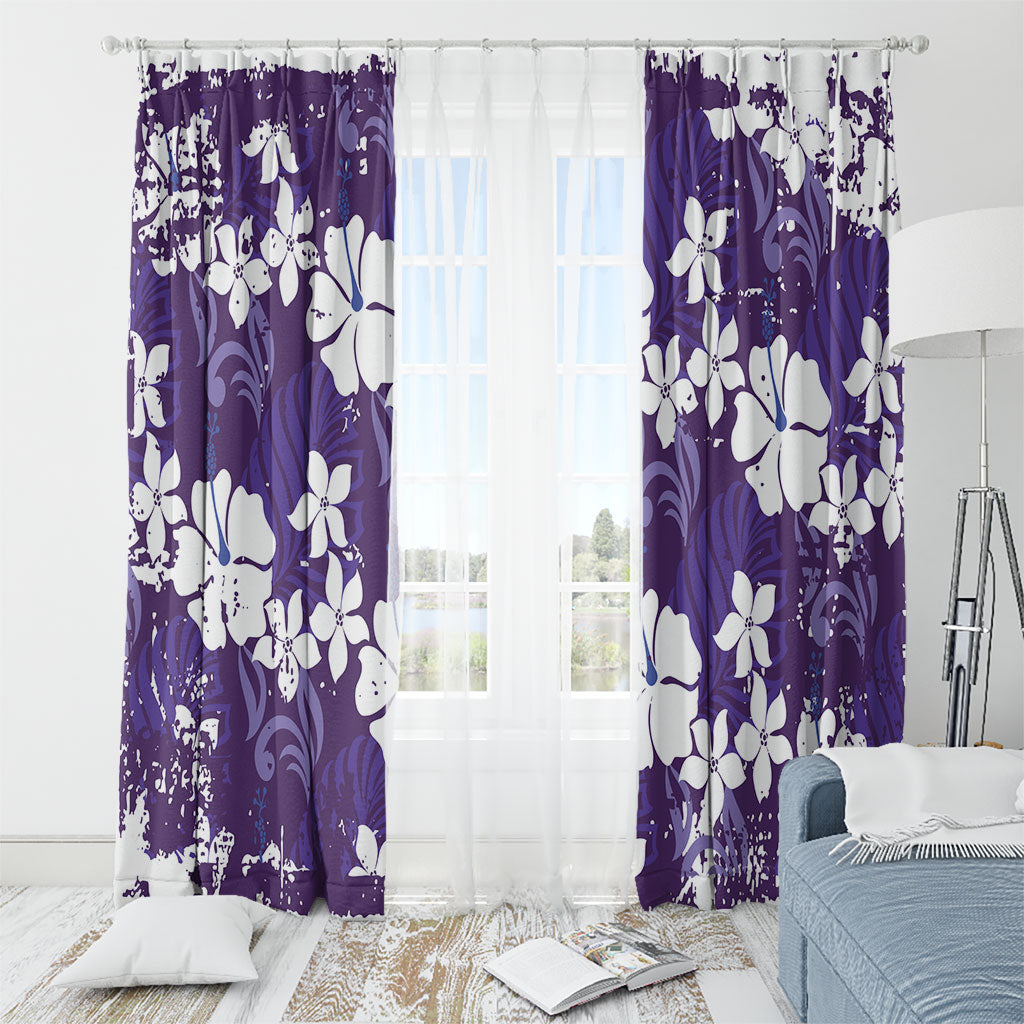 Purple Hawaiian Hibiscus Monstera Window Curtain Grunge Stylized LT01 - Polynesian Pride