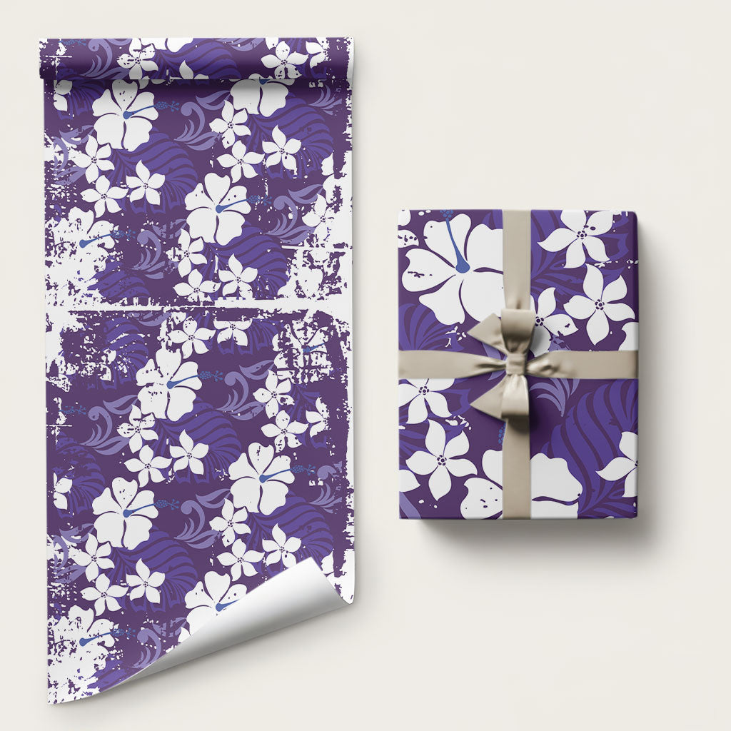 Purple Hawaiian Hibiscus Monstera Wrapping Paper Grunge Stylized LT01 58" × 23" Purple - Polynesian Pride