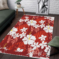 Red Hawaiian Hibiscus Monstera Area Rug Grunge Stylized LT01 Red - Polynesian Pride