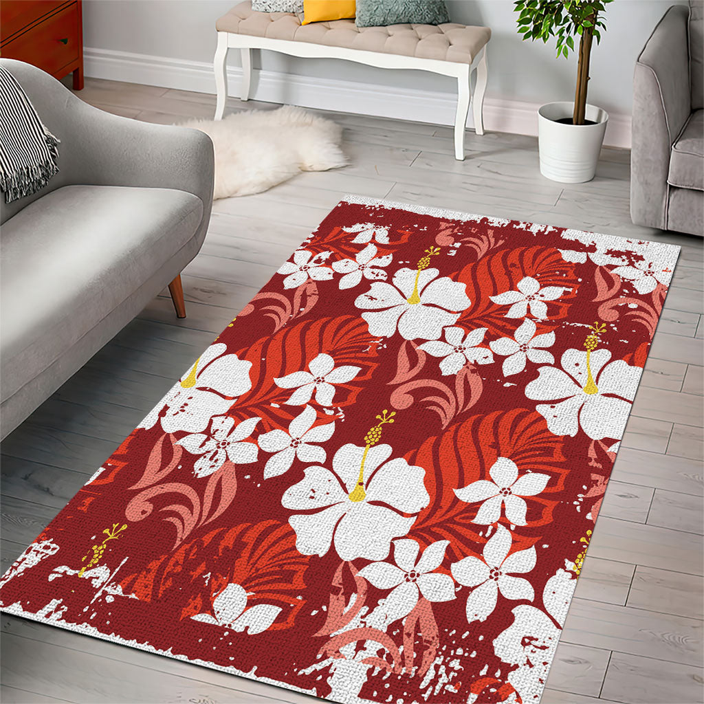 Red Hawaiian Hibiscus Monstera Area Rug Grunge Stylized LT01 - Polynesian Pride