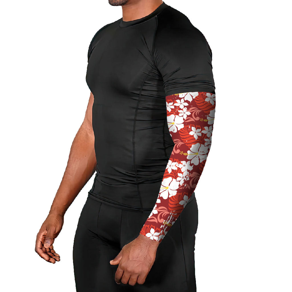 Red Hawaiian Hibiscus Monstera Arm Sleeves Grunge Stylized LT01 - Polynesian Pride