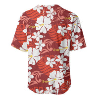 Red Hawaiian Hibiscus Monstera Baseball Jersey Grunge Stylized LT01 - Polynesian Pride
