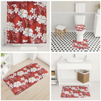 Red Hawaiian Hibiscus Monstera Bathroom Set Grunge Stylized LT01 - Polynesian Pride