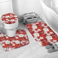 Red Hawaiian Hibiscus Monstera Bathroom Set Grunge Stylized LT01 Mat Set Only (3 pcs) One Size Red - Polynesian Pride