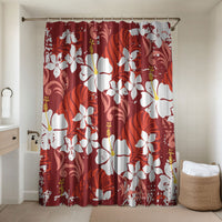 Red Hawaiian Hibiscus Monstera Bathroom Set Grunge Stylized LT01 Shower Curtain Only Red - Polynesian Pride