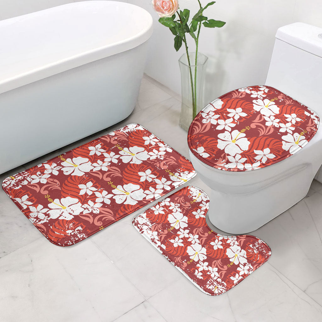 Red Hawaiian Hibiscus Monstera Bathroom Set Grunge Stylized LT01 - Polynesian Pride