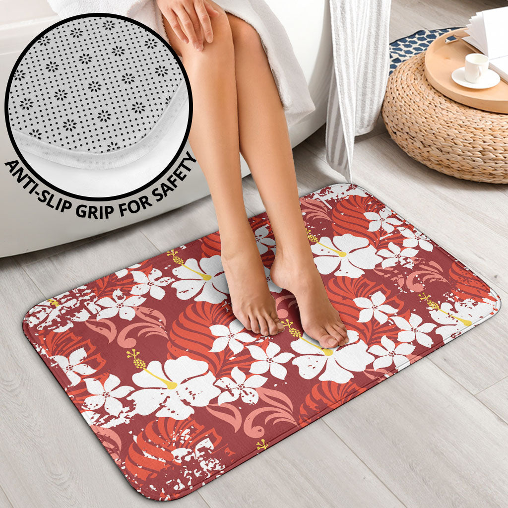 Red Hawaiian Hibiscus Monstera Bathroom Set Grunge Stylized LT01 - Polynesian Pride