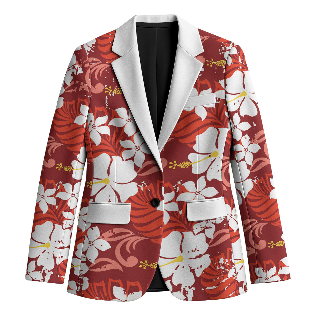 Red Hawaiian Hibiscus Monstera Blazer Grunge Stylized LT01 Unisex Red - Polynesian Pride