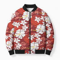 Red Hawaiian Hibiscus Monstera Bomber Puffer Jacket Grunge Stylized LT01 Unisex Red - Polynesian Pride