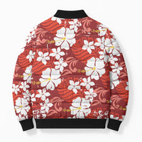 Red Hawaiian Hibiscus Monstera Bomber Puffer Jacket Grunge Stylized LT01 - Polynesian Pride