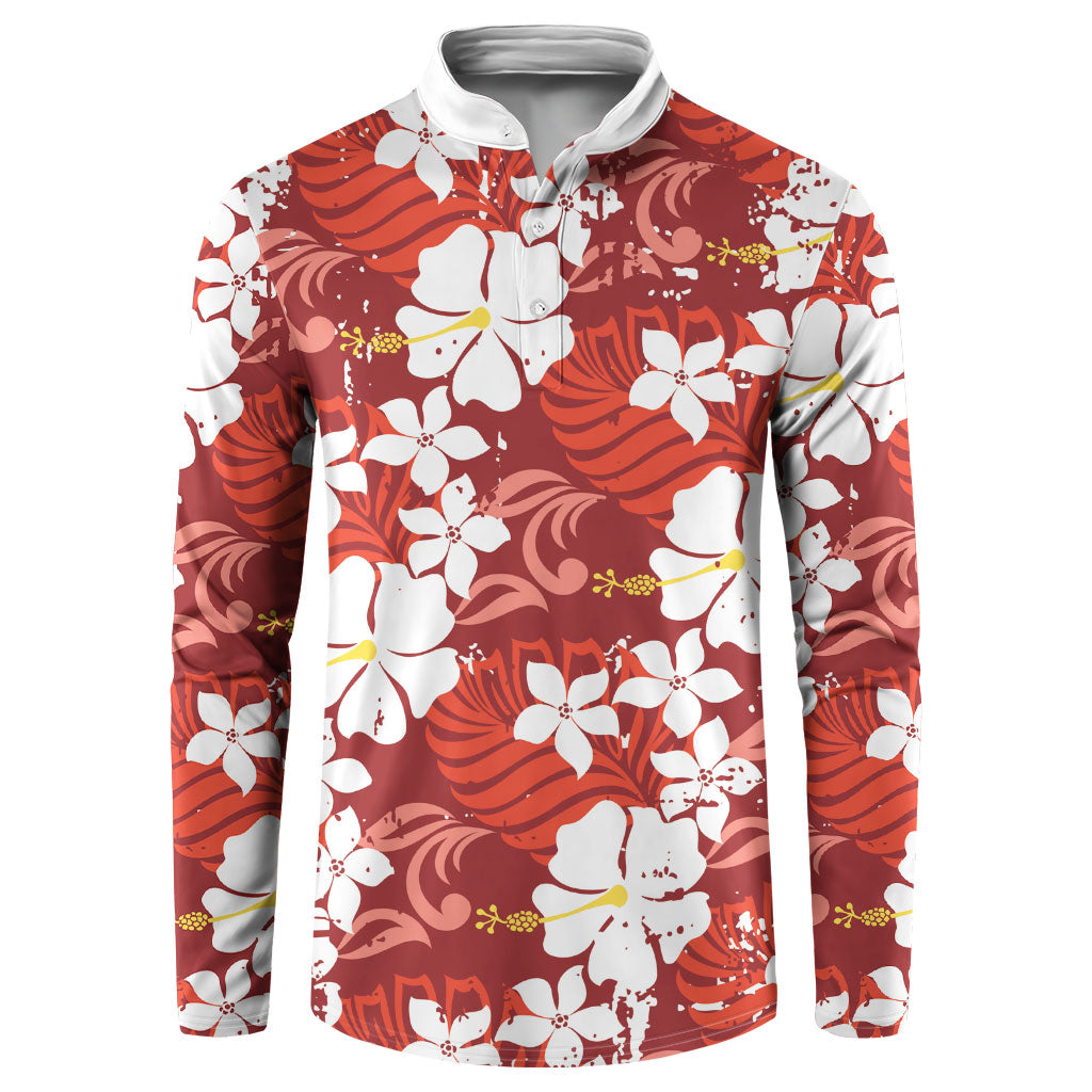 Red Hawaiian Hibiscus Monstera Button Sweatshirt Grunge Stylized LT01 Red - Polynesian Pride
