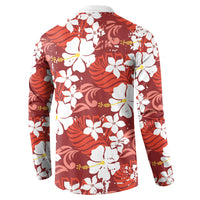 Red Hawaiian Hibiscus Monstera Button Sweatshirt Grunge Stylized LT01 - Polynesian Pride