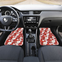 Red Hawaiian Hibiscus Monstera Car Mats Grunge Stylized LT01 Set 2pcs - Front Red - Polynesian Pride